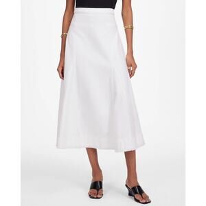 Madewell Fluted Midi Skirt WMNS 28 Tile White Cotton Frayed Hem Zip Back Flared